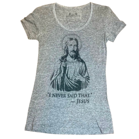 "I Never Said That" Jesus T-shirt, NEW Large Scoop Neck Graphic, Headline Shirt - Picture 1 of 9